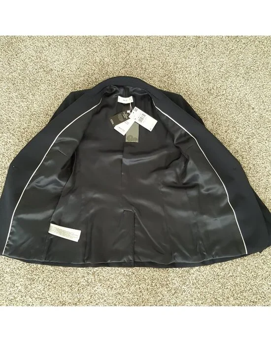 Defect MANGO Fitted Tailored Suit Blazer Jacket Single-Button Navy Blue S 4 - Picture 8 of 13